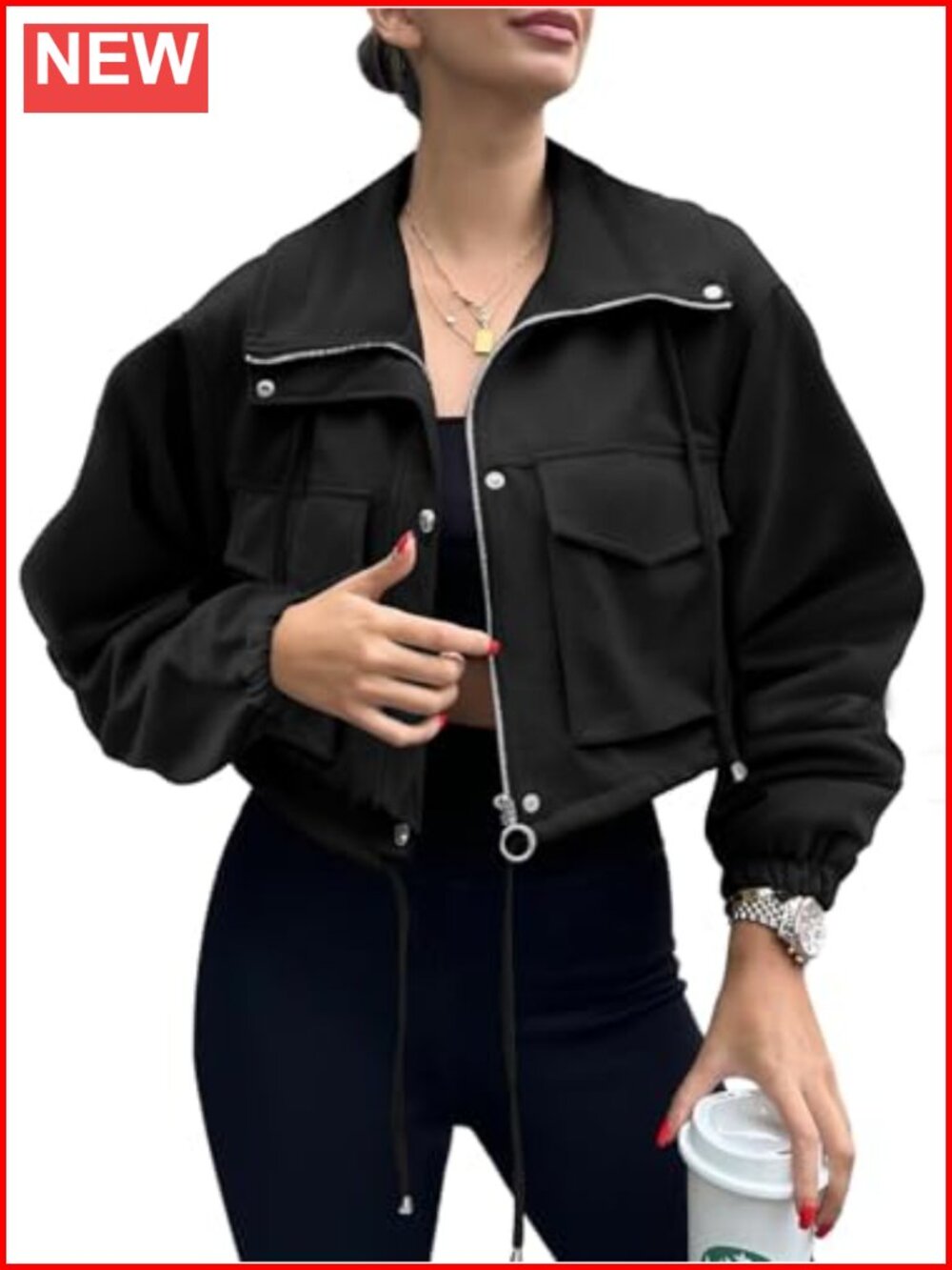 Faux Suede Cropped Zip Up Oversized Anorak Jacket with Pockets